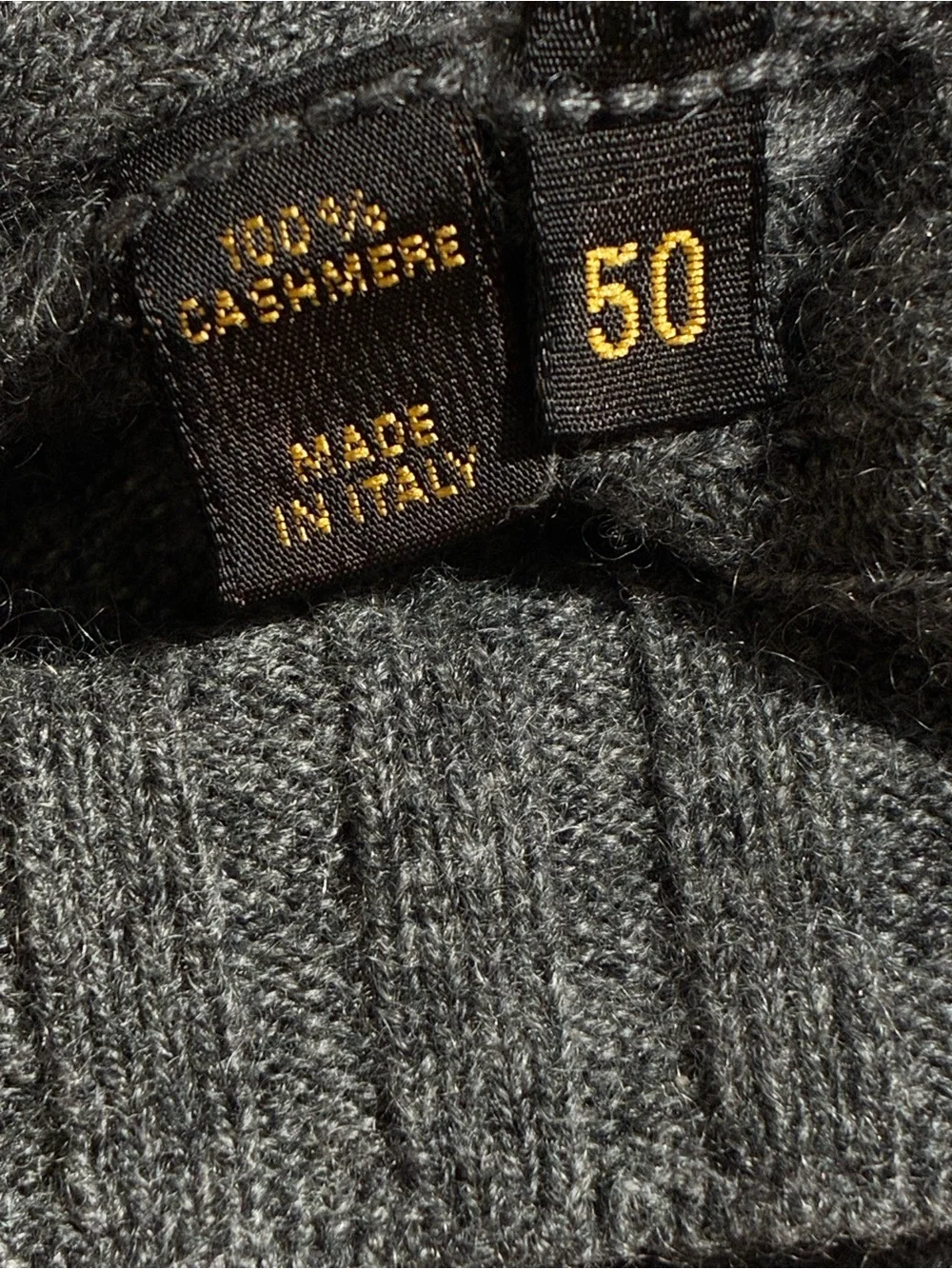 Loro Piana 100% Cashmere Rib Turtleneck Sweater Gray
